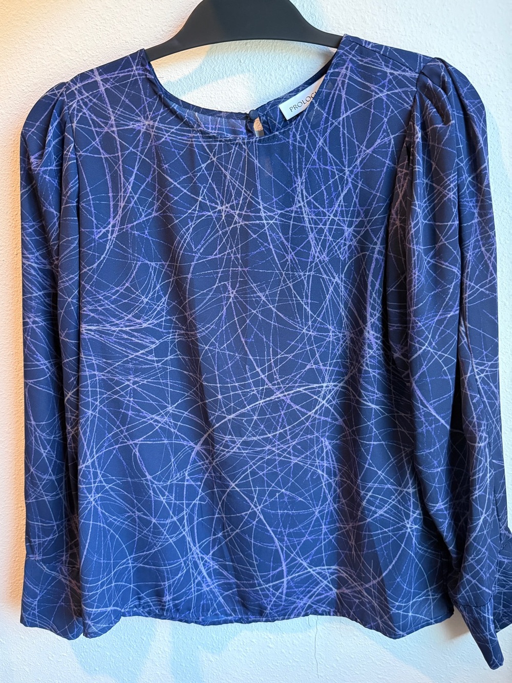Prologue Navy Blue Abstract-Print Long-Sleeve Blouse